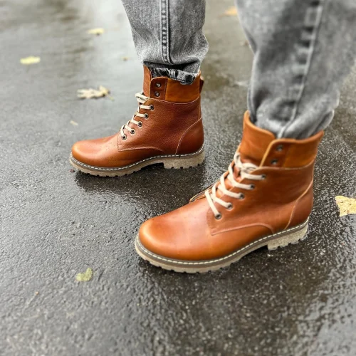 Women’s Camel Leather Winter Combat Boots