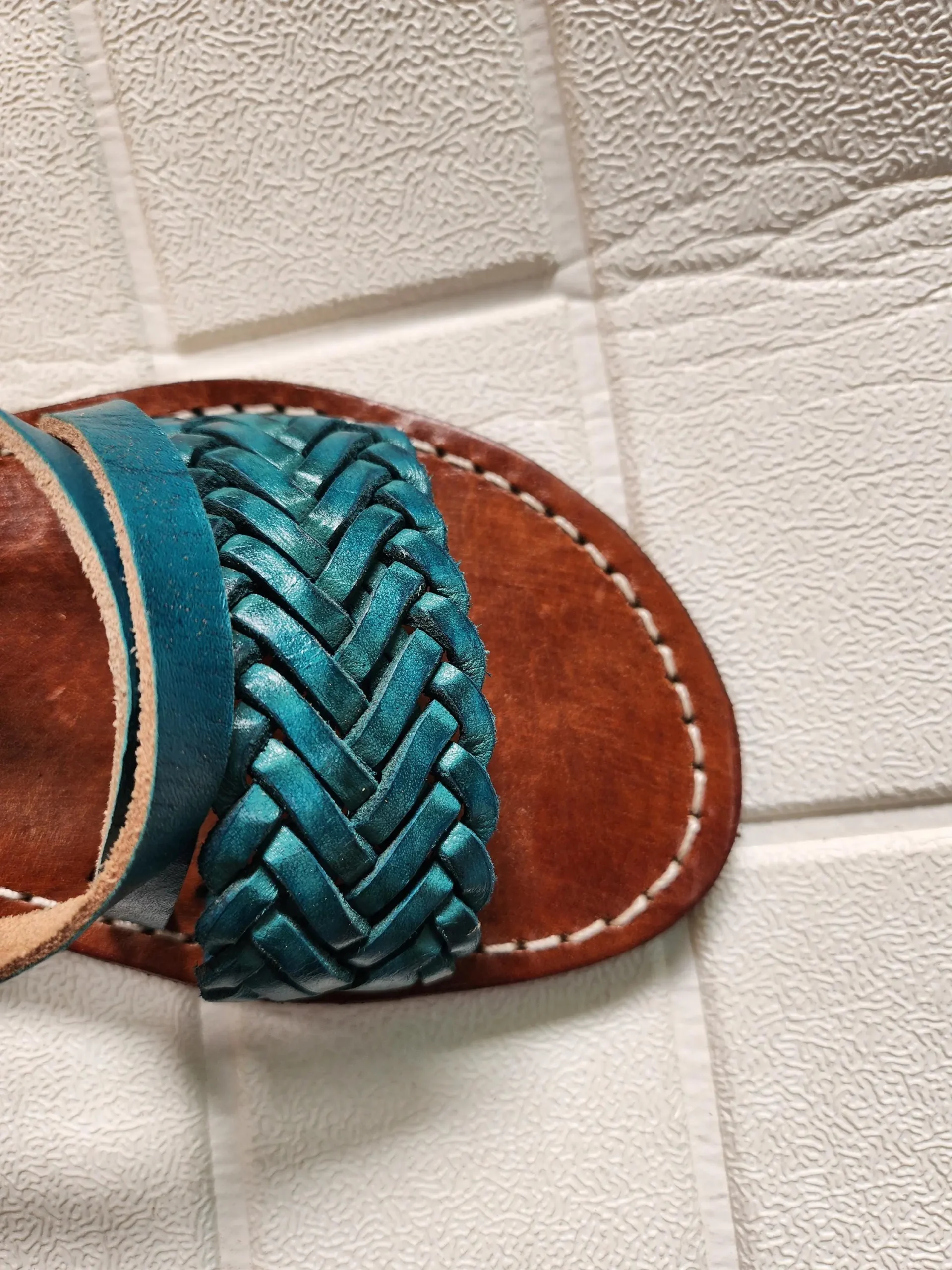 Women’s Turquoise Braided Moroccan Leather Slides