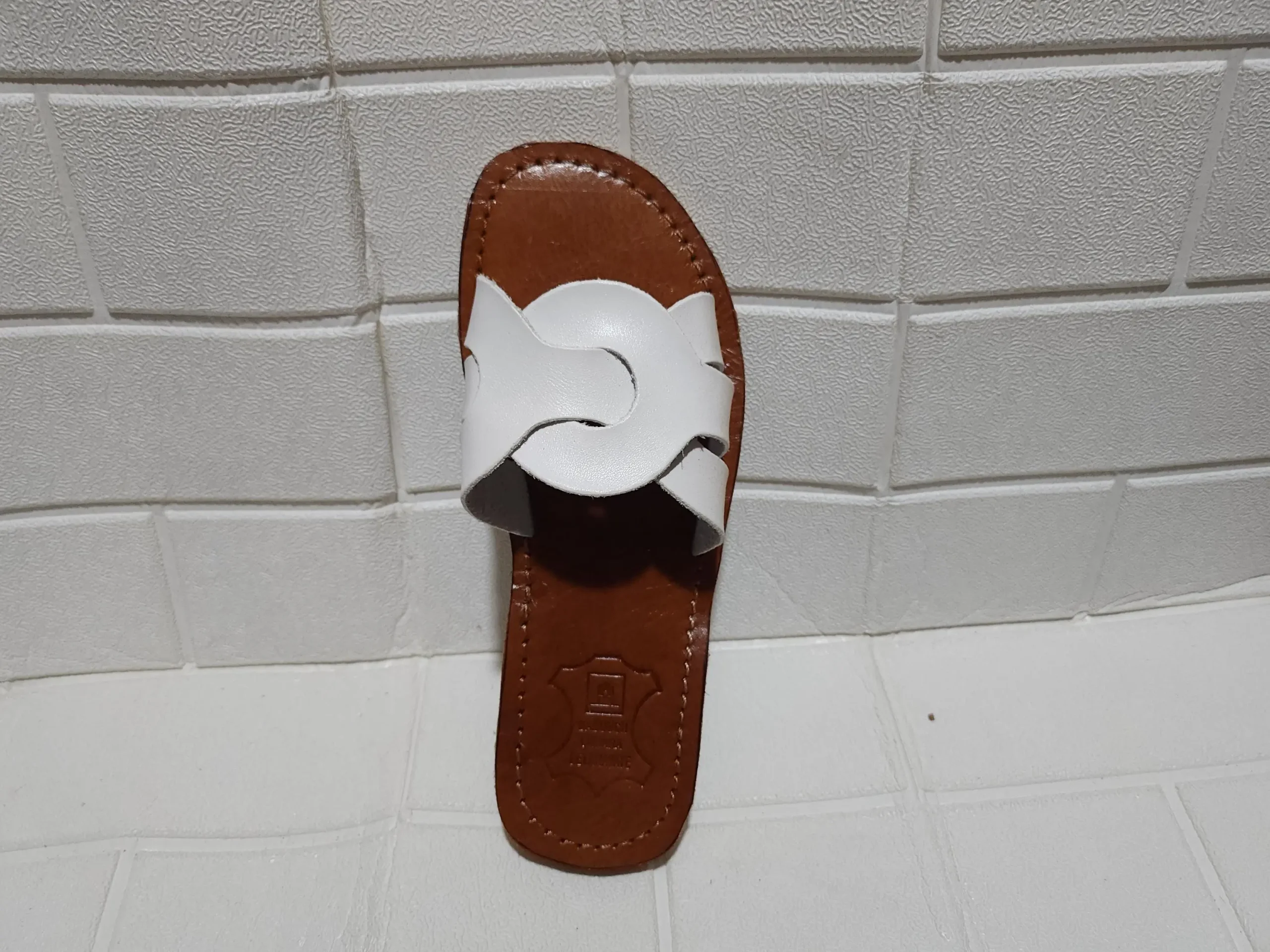 Women’s White Interlocking Strap Moroccan Slides