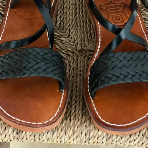 Black Braided Moroccan Handmade Leather Strap Sandals