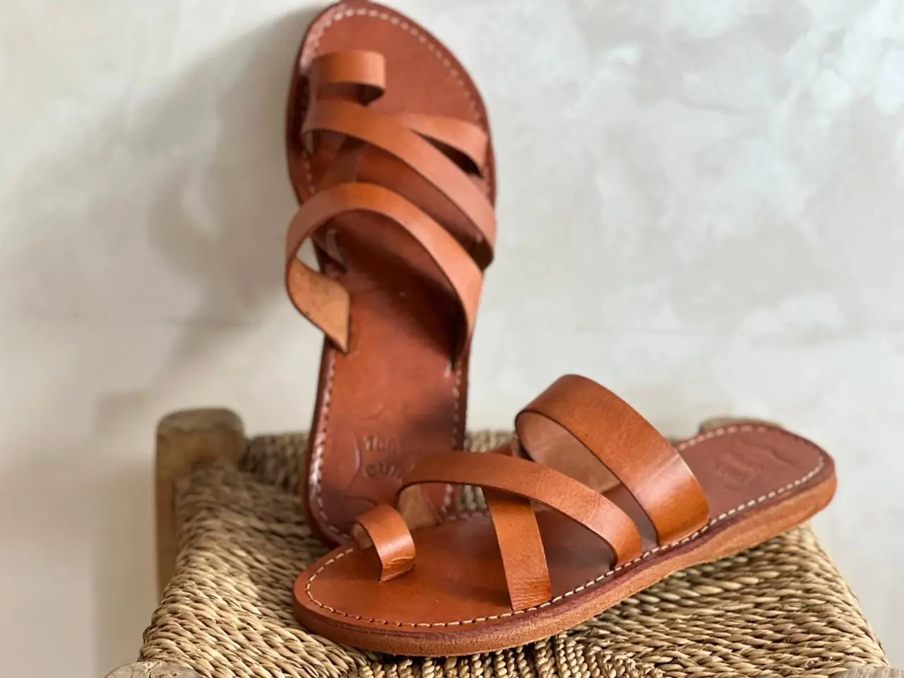 Women’s Brown Toe Loop Cross Strap Sandals